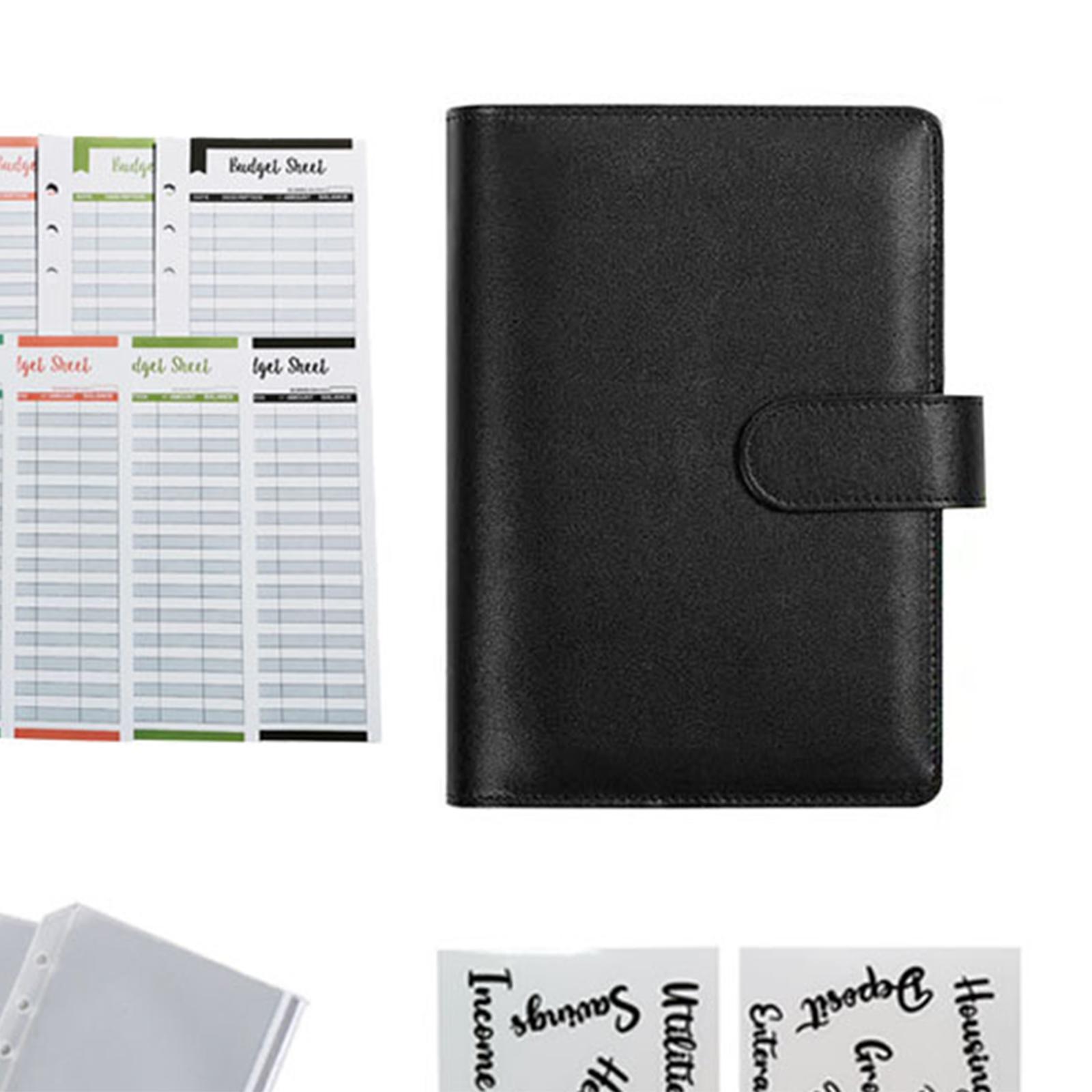 A6 PU Leather Notebook Binder with 8pcs Plastic Binder Pockets, Loose Leaf 6 Ring Binder, Budget Envelope System, Budget Envelopes, Binder Cover