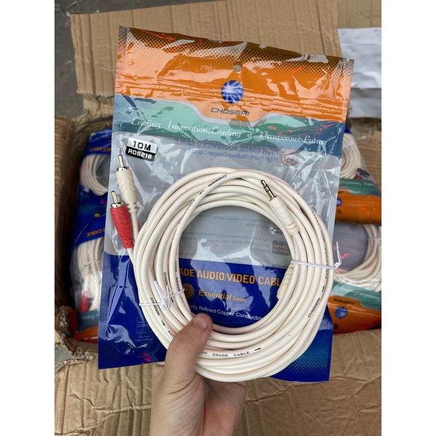 Dây loa 1 đầu 3.5 ra 2 AV dài 10m Dây cáp chắc chắn Đầu rắc bằng đồng giúp tiếp xúc tốt