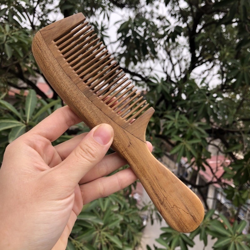 Lược gỗ thơm ghép răng có chuôi đẹp/ dáng lược châu Âu