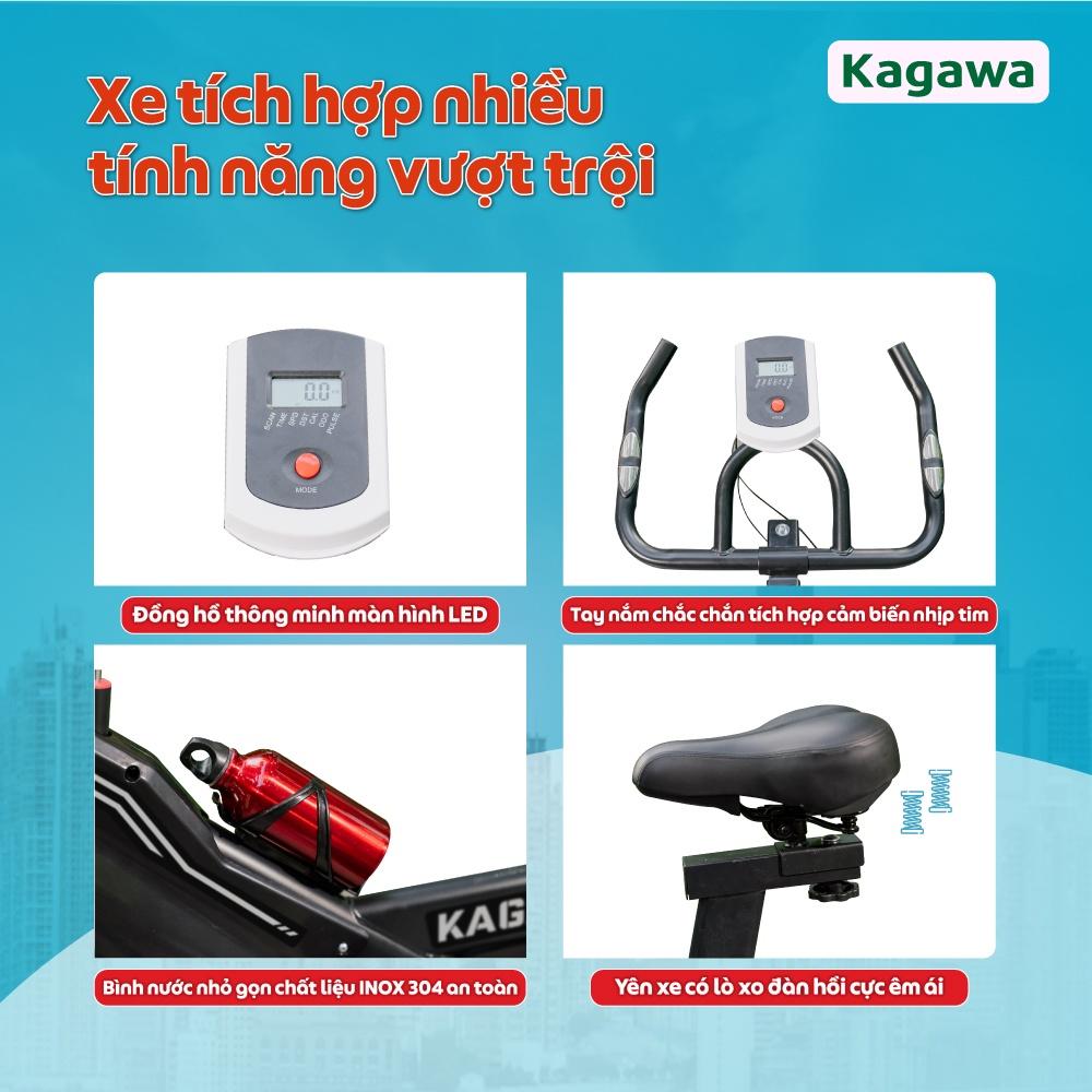 Xe đạp tập thể dục trong nhà Kagawa A8 khung sườn thép không rỉ cao cấp, tặng 5 quà tặng hot, Free Ship