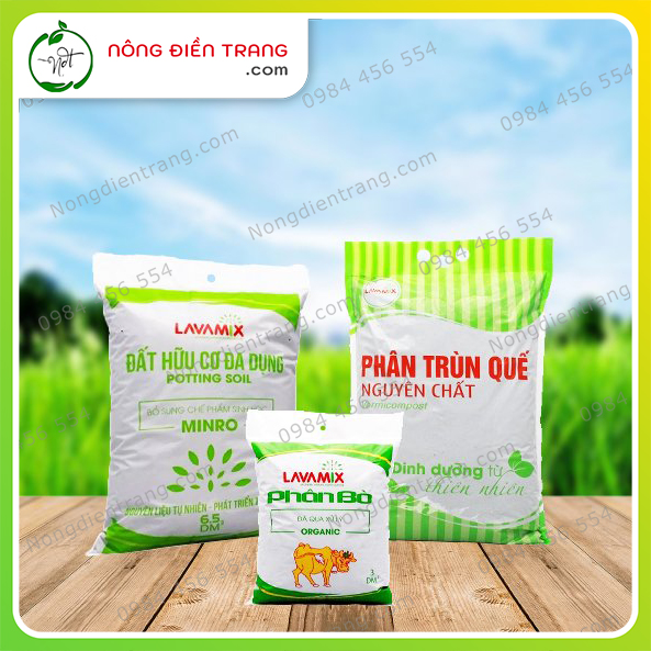 Bộ 03 Dinh Dưỡng Trồng Cây Lavamix: Đất sạch 6.5dm3, Phân bò nguyên chất 3dm3 và Phân trùn quế 2kg - Tiện lợi, giàu dinh dưỡng, chuyên dành cho trồng rau màu, cây cảnh, hoa kiểng, lan VTNN Nông Điền Trang