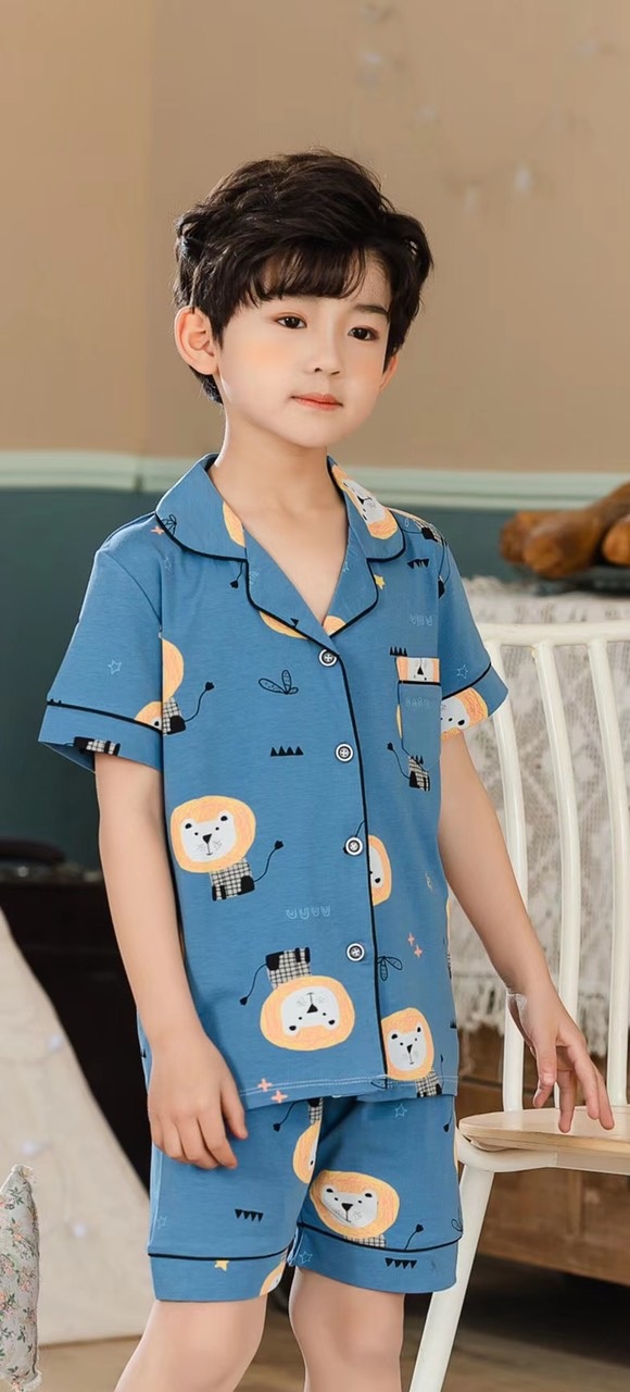 Bộ Pijama cộc tay hình Sư Tử xuất Hàn bé trai 2-14 tuổi