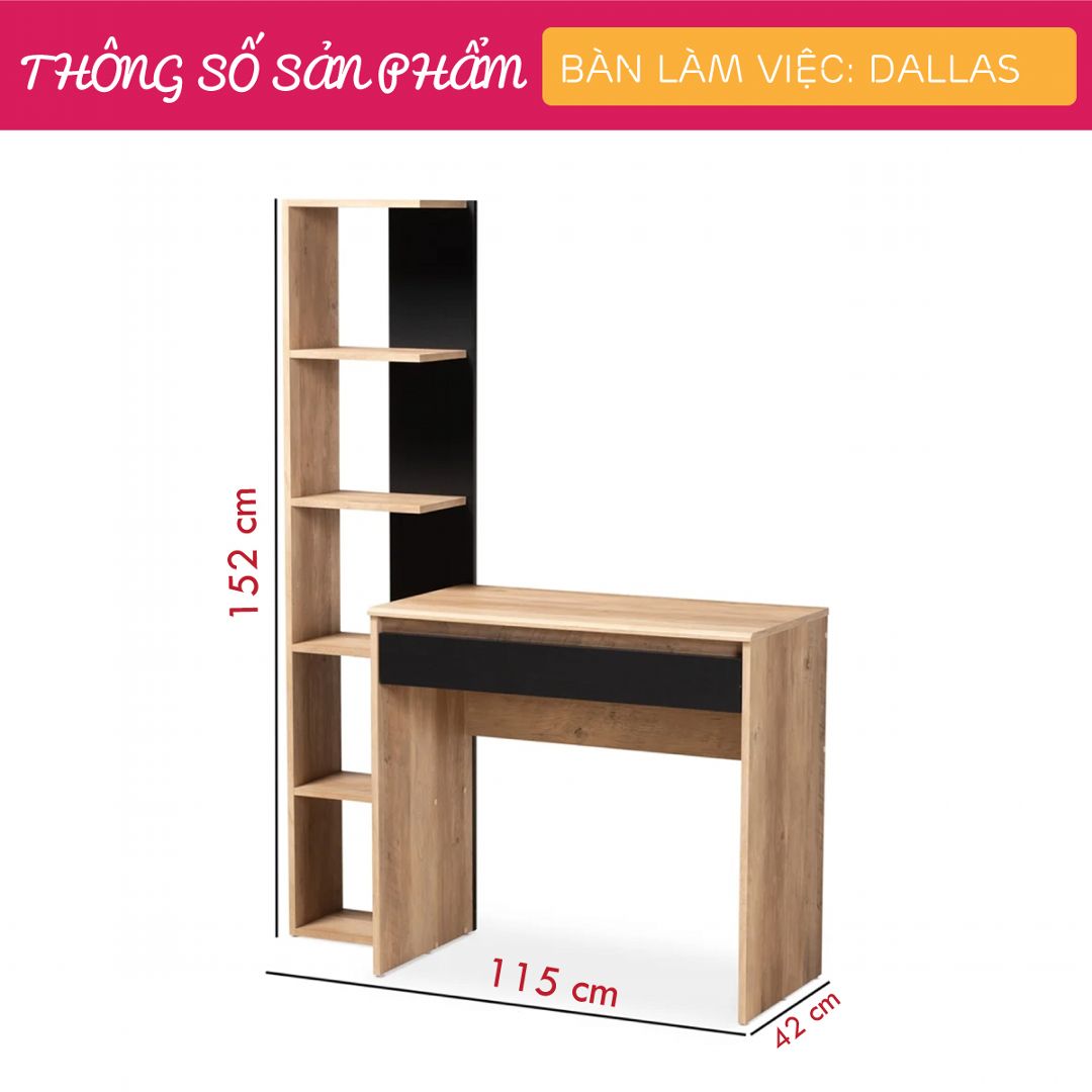 Bàn làm việc, bàn học gỗ hiện đại SMLIFE Dallas | Gỗ MDF dày 17mm chống ẩm | D115xR42xC152cm