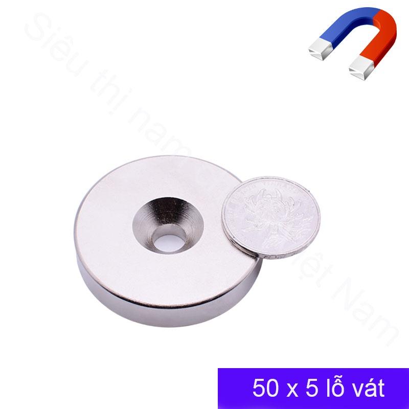 Nam châm tròn có lỗ bắt vít kích thước 50x5mm lỗ 6mm, loại nam châm vĩnh cửu siêu từ tính