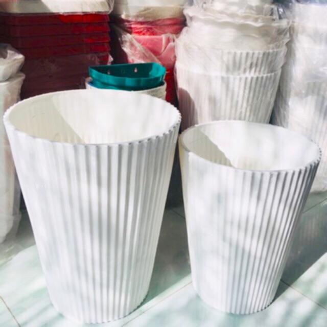 Chậu nhựa sọc gân tròn cao, chậu trồng cây cao cấp