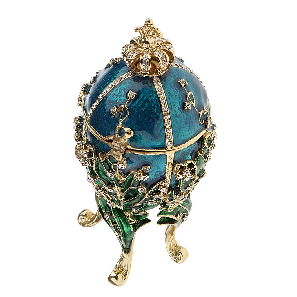 Flower and Crown Rhinestone Easter Egg 4-Leg Stand Jewelry Box Mini Egg