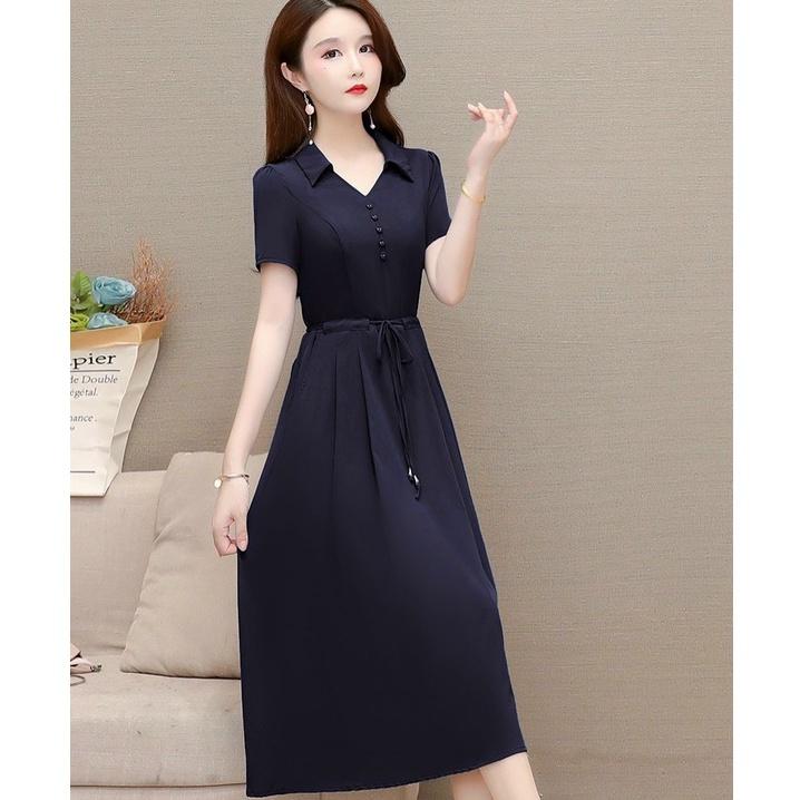 Đầm váy nữ trung niên sơ mi dự tiệc dạo phố đơn giản đỏ đen nhẹ nhàng