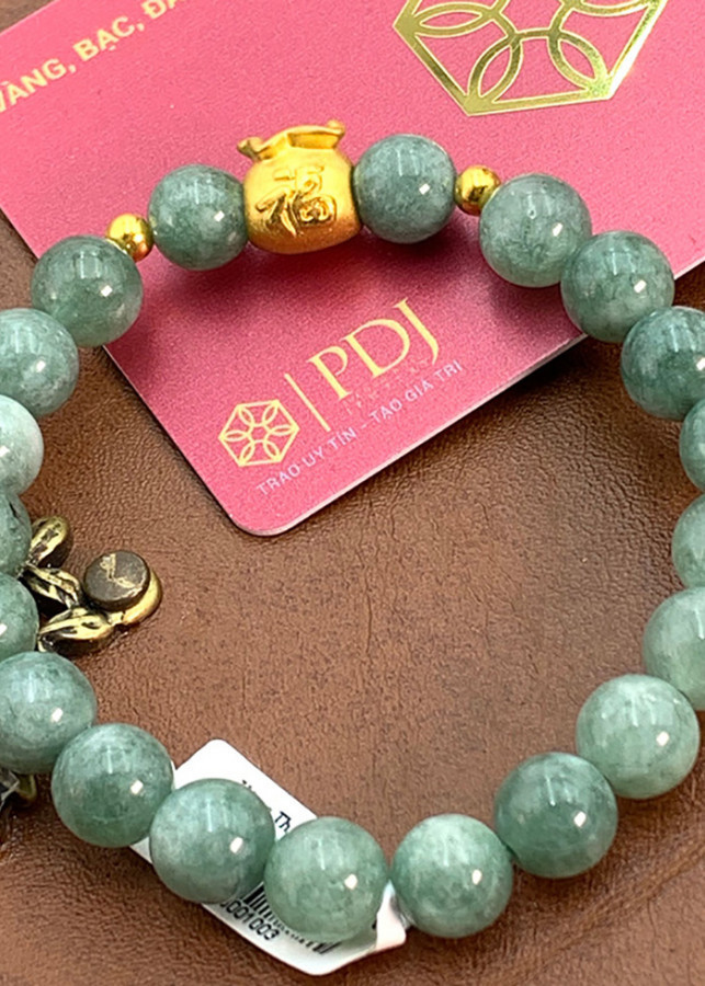 Vòng Đá Thạch Anh Xanh Ngọc Charm Túi Tiền Vàng 24K