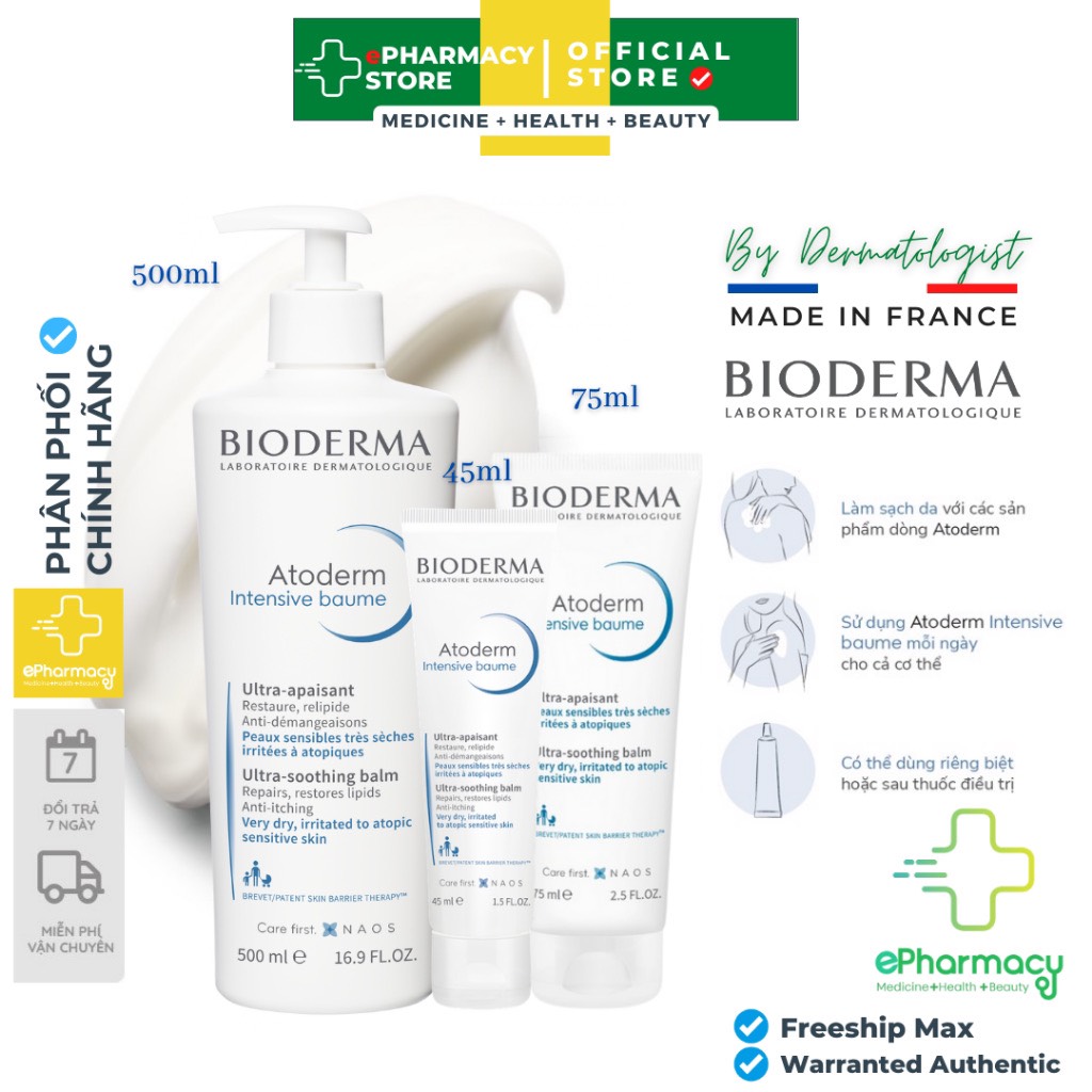 Kem Dưỡng BIODERMA Atoderm Intensive Baume phục hồi da khô, da nhạy cảm