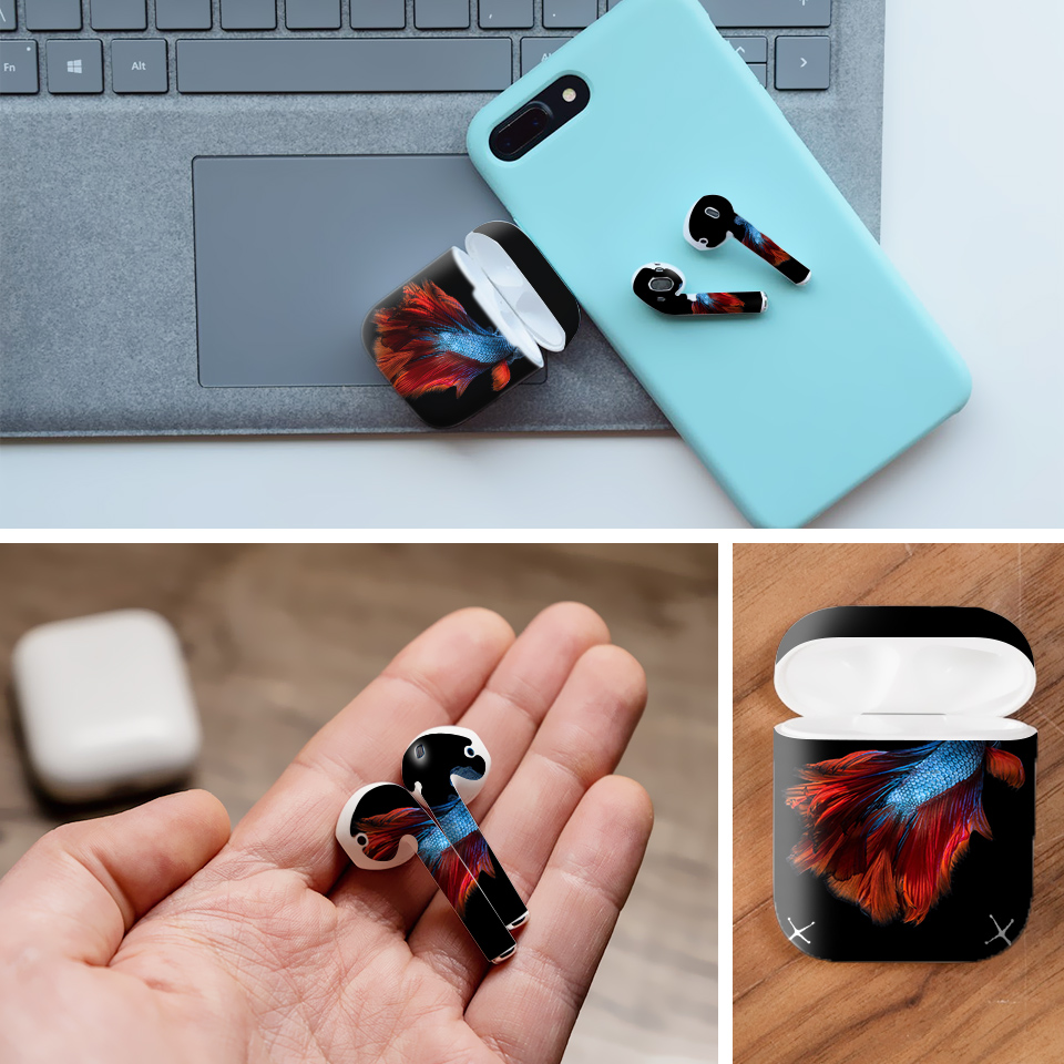 Miếng dán skin chống bẩn cho tai nghe AirPods in hình Cá chọi betta - bet002 (bản không dây 1 và 2)