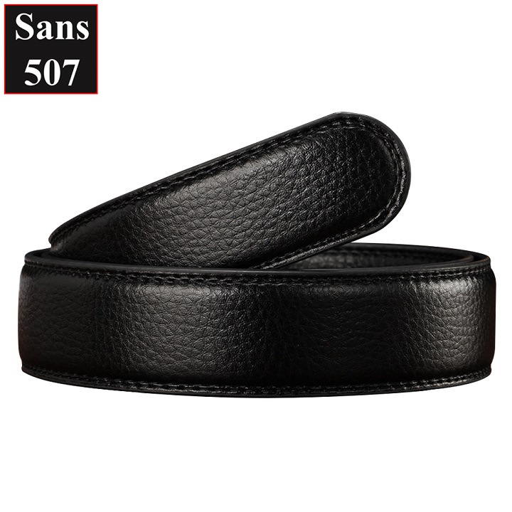 Dây thắt lưng không đầu khoá Sans507 bản 3.5cm nịt nam đen da trơn mềm đẹp thời trang phong cách lịch lãm giá rẻ đen