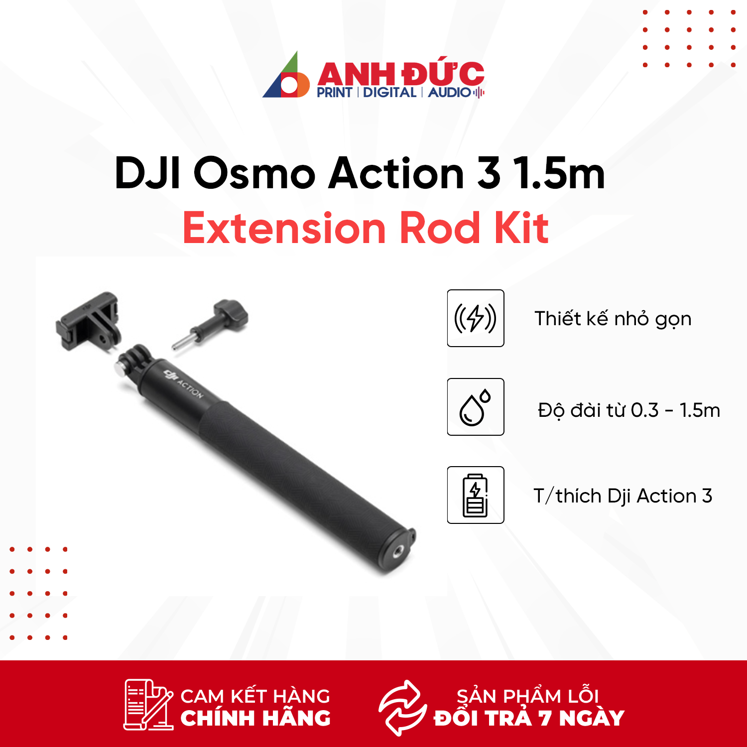 DJI Osmo Action 3 1.5m Extension Rod Kit - Hàng Chính Hãng