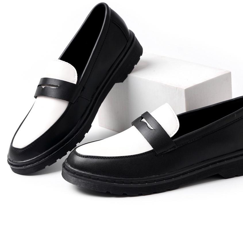 Giày Penny Loafer Black White da nguyên tấm, Giày Sơn Tùng Cao Cấp sản phẩm đống hộp cẩn thận