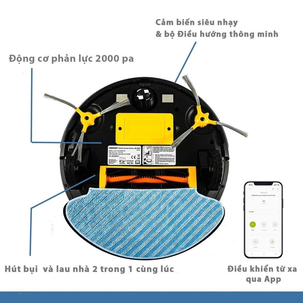 Robot Lau Nhà, Hút Bụi Medion MD20041 Intelligent 2in1 Cleaning With Extra Power Hàng nhập khẩu