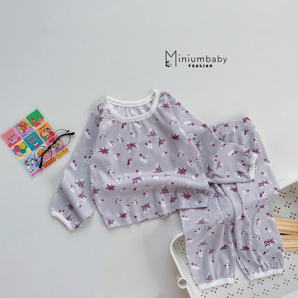 Bộ cotton cổ vuông hoa nhí cho bé gái Minium, mẫu cổ 3 phân trẻ em-SB1063