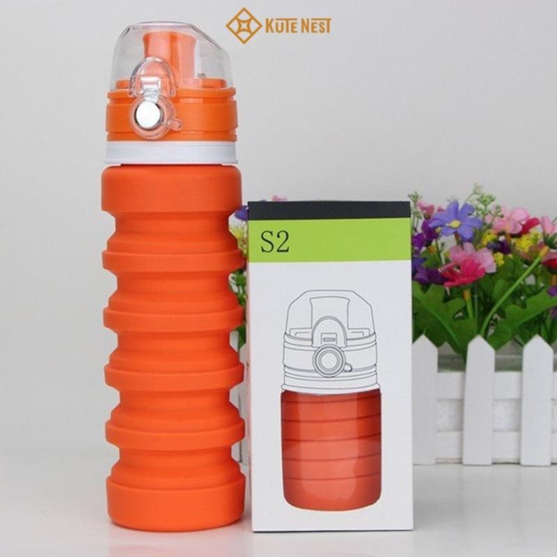 Bình nước gấp gọn, bình chịu nhiệt BPA FREE 500ml silicon có thể gấp lại tiện dụng để đi dã ngoại, du lịch, đi học