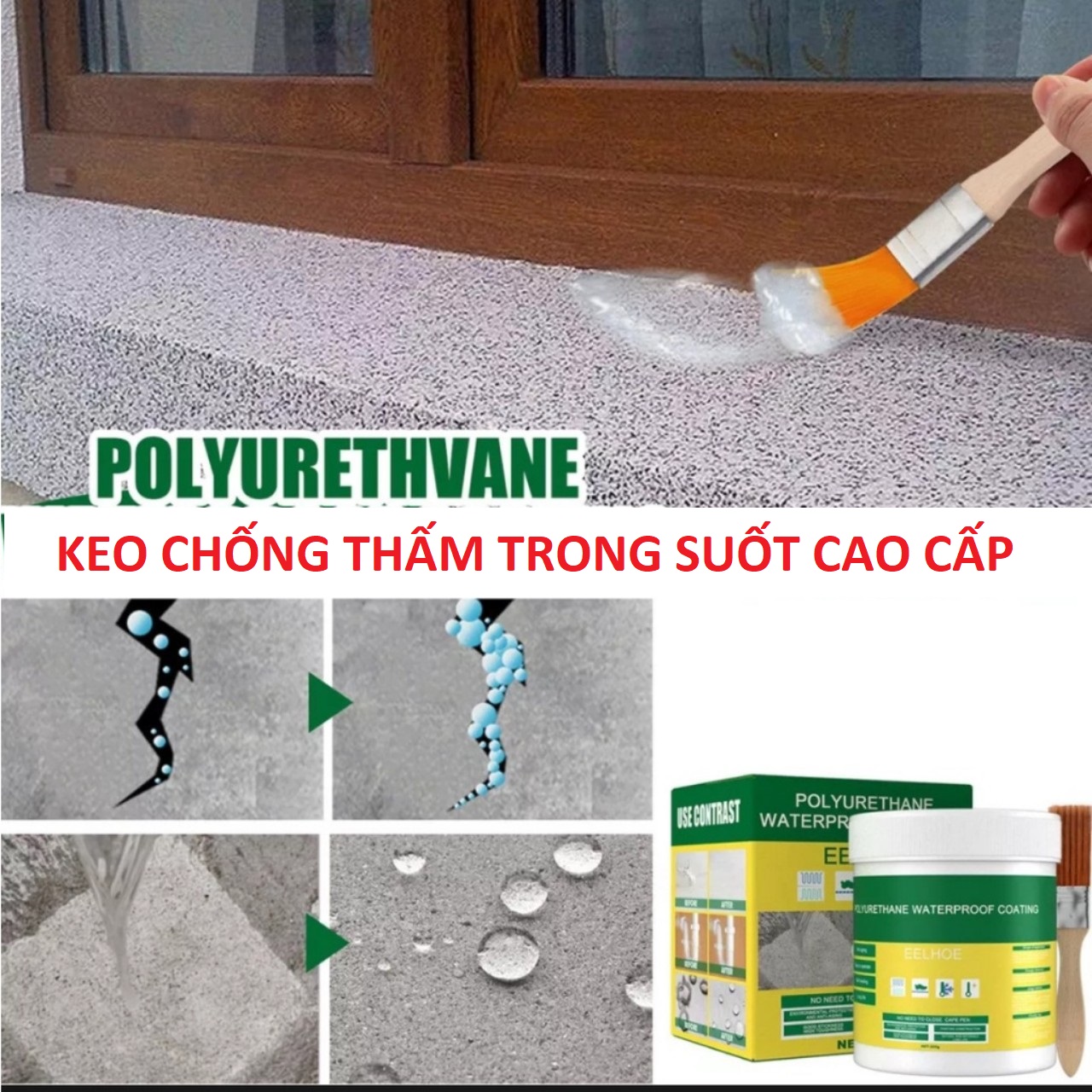 Keo chống thấm trong suốt quét mạch gạch ốp lát , vết nứt trên bề mặt Redkeev kèm cọ cao câp