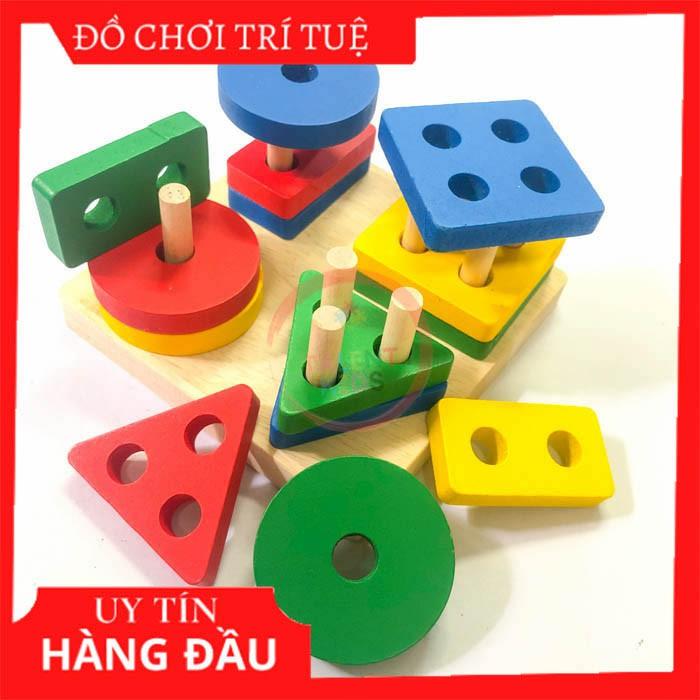 Đồ chơi thả hình 4 trụ khối gỗ phát triển trí tuệ cho bé 1 2 3 tuổi, đồ chơi gỗ thông minh