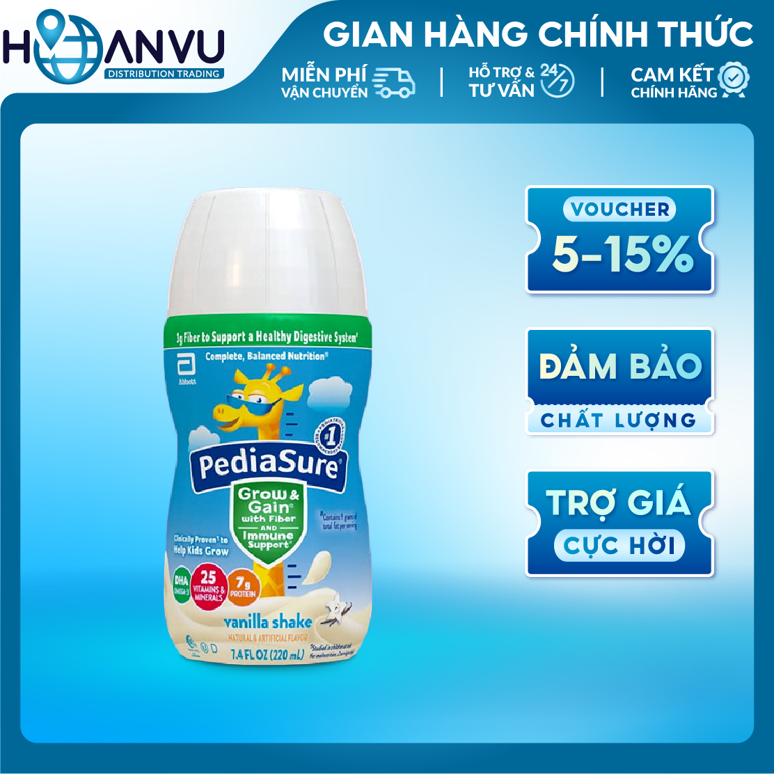 Sữa hương Vani Pediasure Grow &amp; Gain with Fiber Vanilla Shake (237ml)