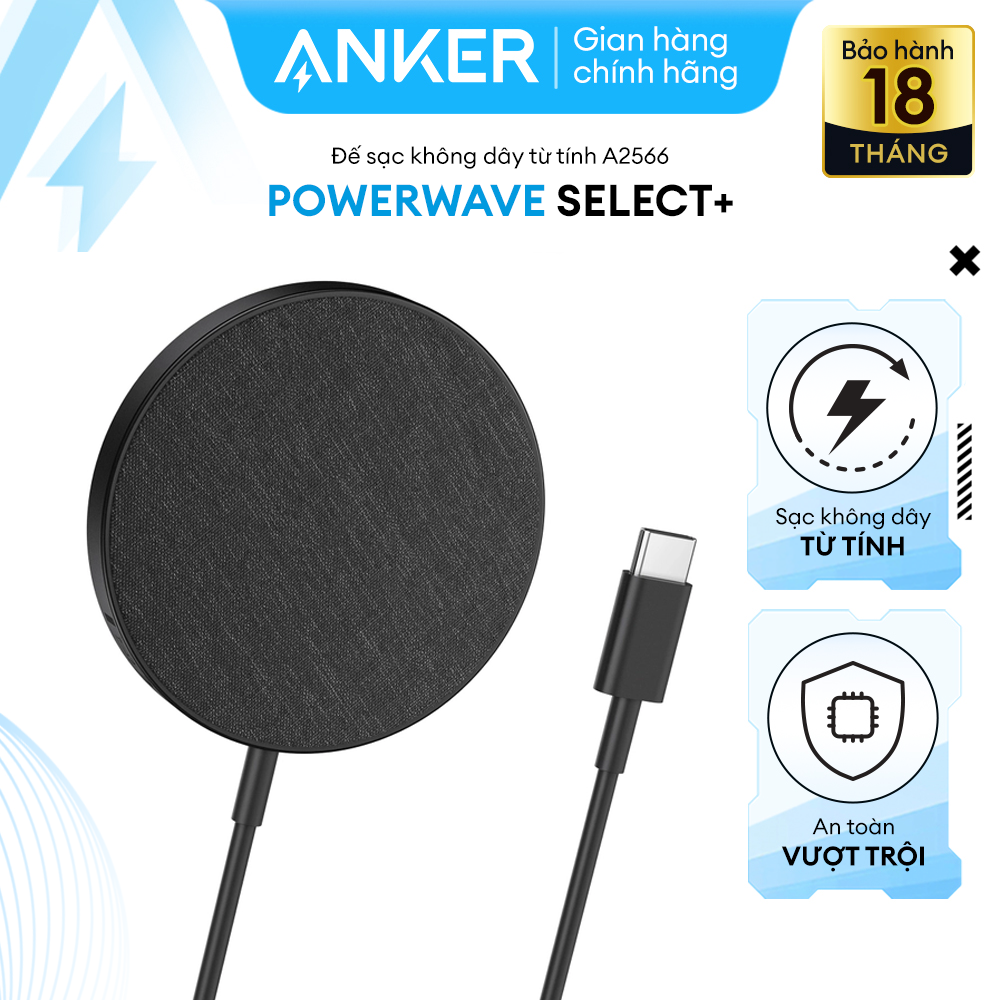 Đế sạc không dây từ tính ANKER PowerWave Select+ Magnetic 7,5W - A2566 - Tương thích từ iPhone 12 trở lên.