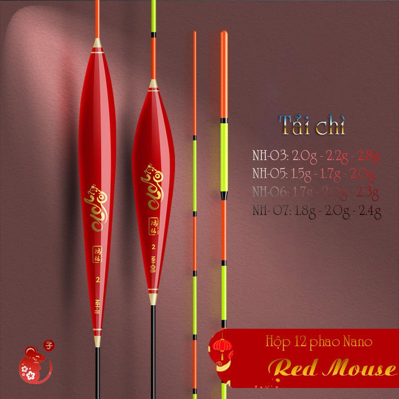 Bộ 12 phao câu đài nano Red mouse - Hộp phao câu đài Bộ gồm 12 quả phao Red mouse có đầy đủ thông số - đồ câu Duy Hưng 0388214833