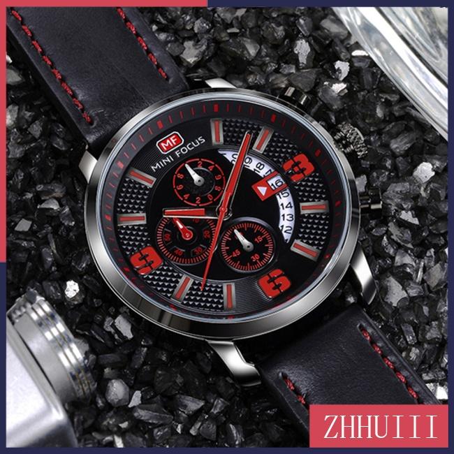 Đồng Hồ Quartz 3 Sub-dial Chống Thấm Nước Với Dây Đeo Da Phong Cách Nhật Bản