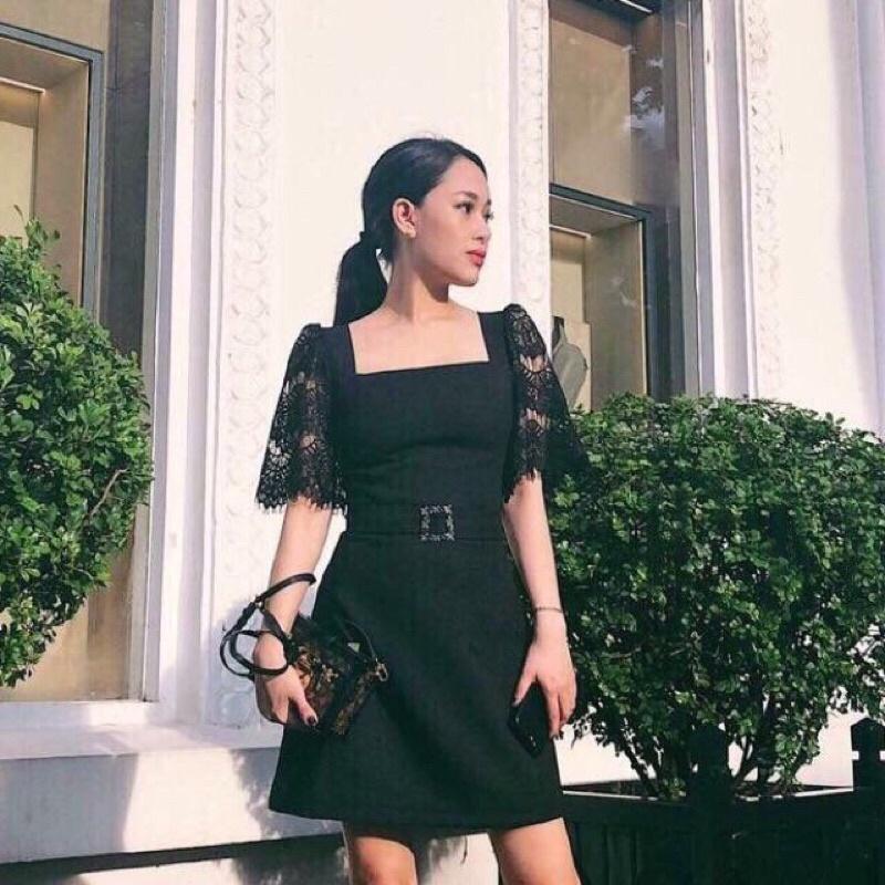 Đầm đen cổ vuông tay ren FREESIZE