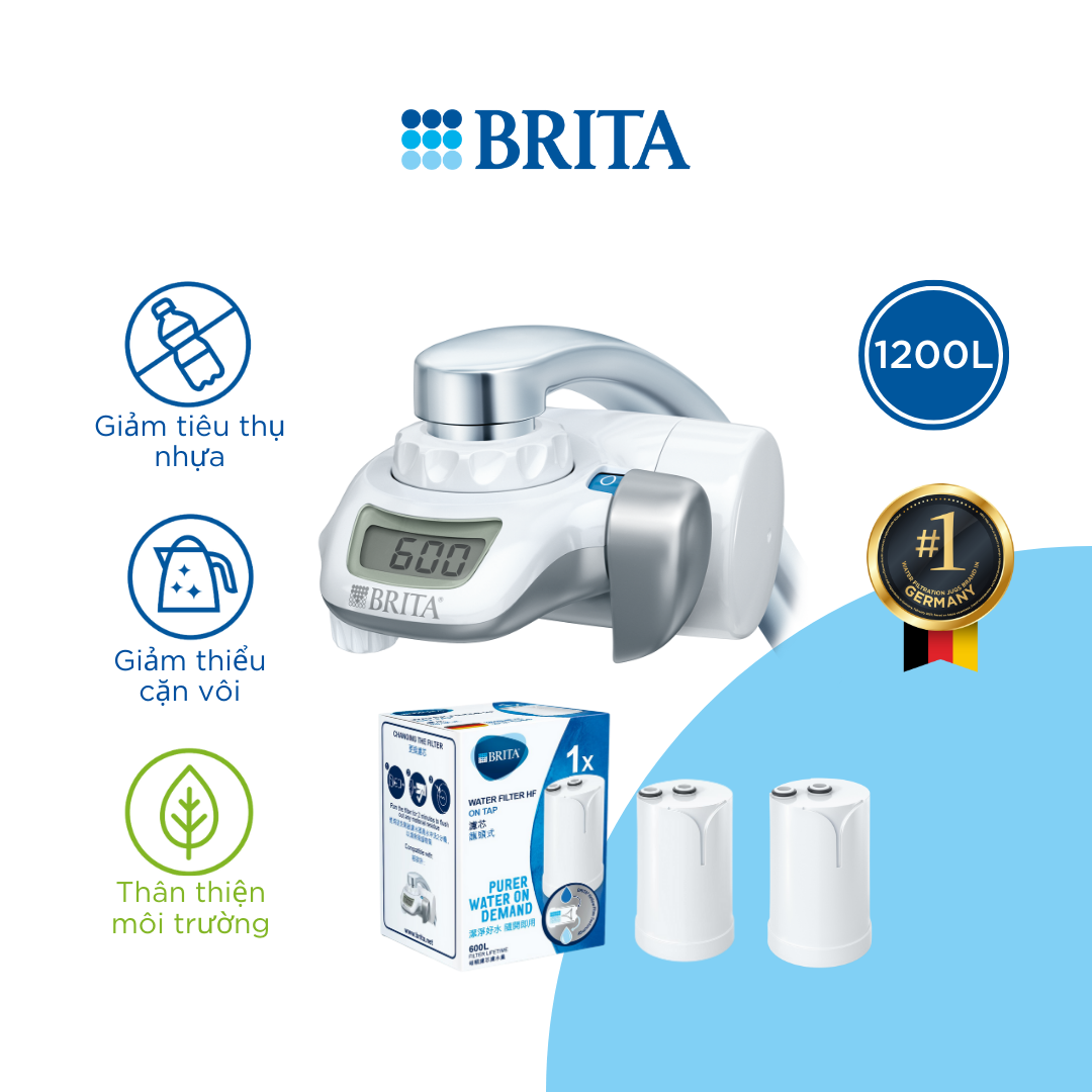 Combo Thiết bị lọc nước tại vòi BRITA ON TAP kèm 2 Lõi lọc BRITA ON TAP HF - Thương hiệu số 1 tại Đức