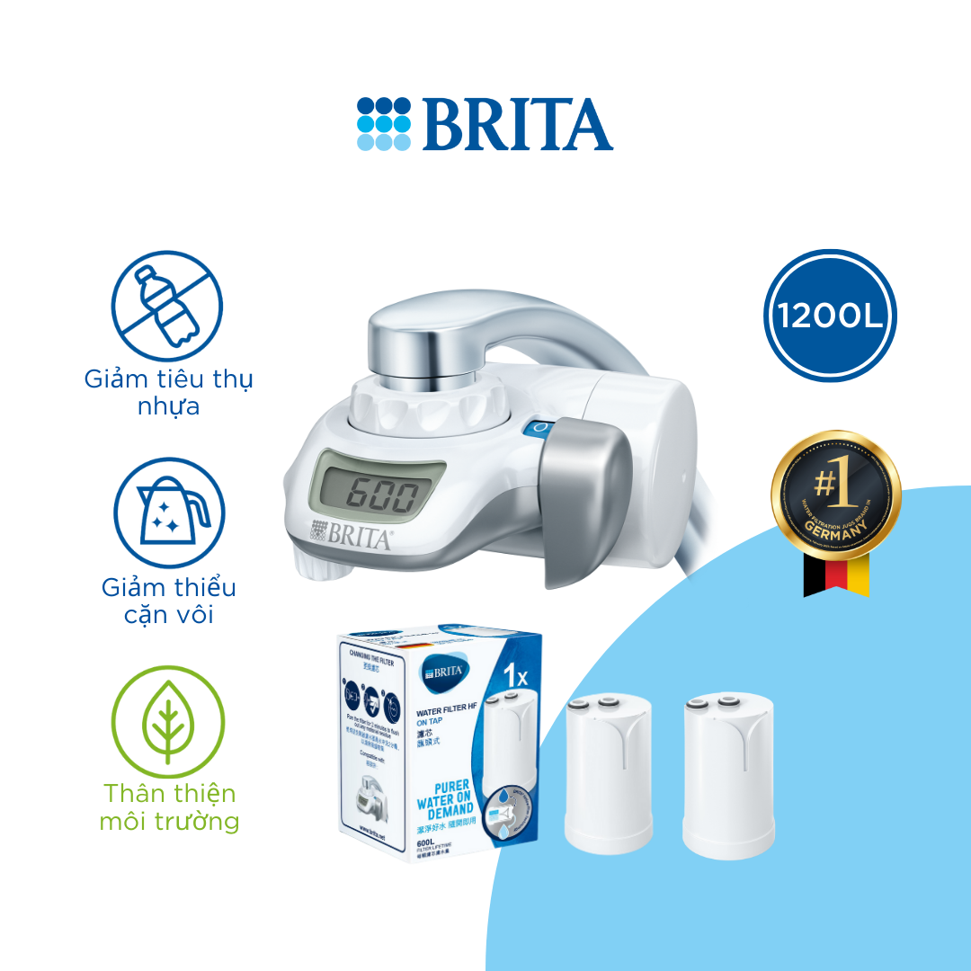 Combo Thiết bị lọc nước tại vòi BRITA ON TAP kèm 2 Lõi lọc BRITA ON TAP HF (Hollow Fibre) - Thương hiệu số 1 tại Đức