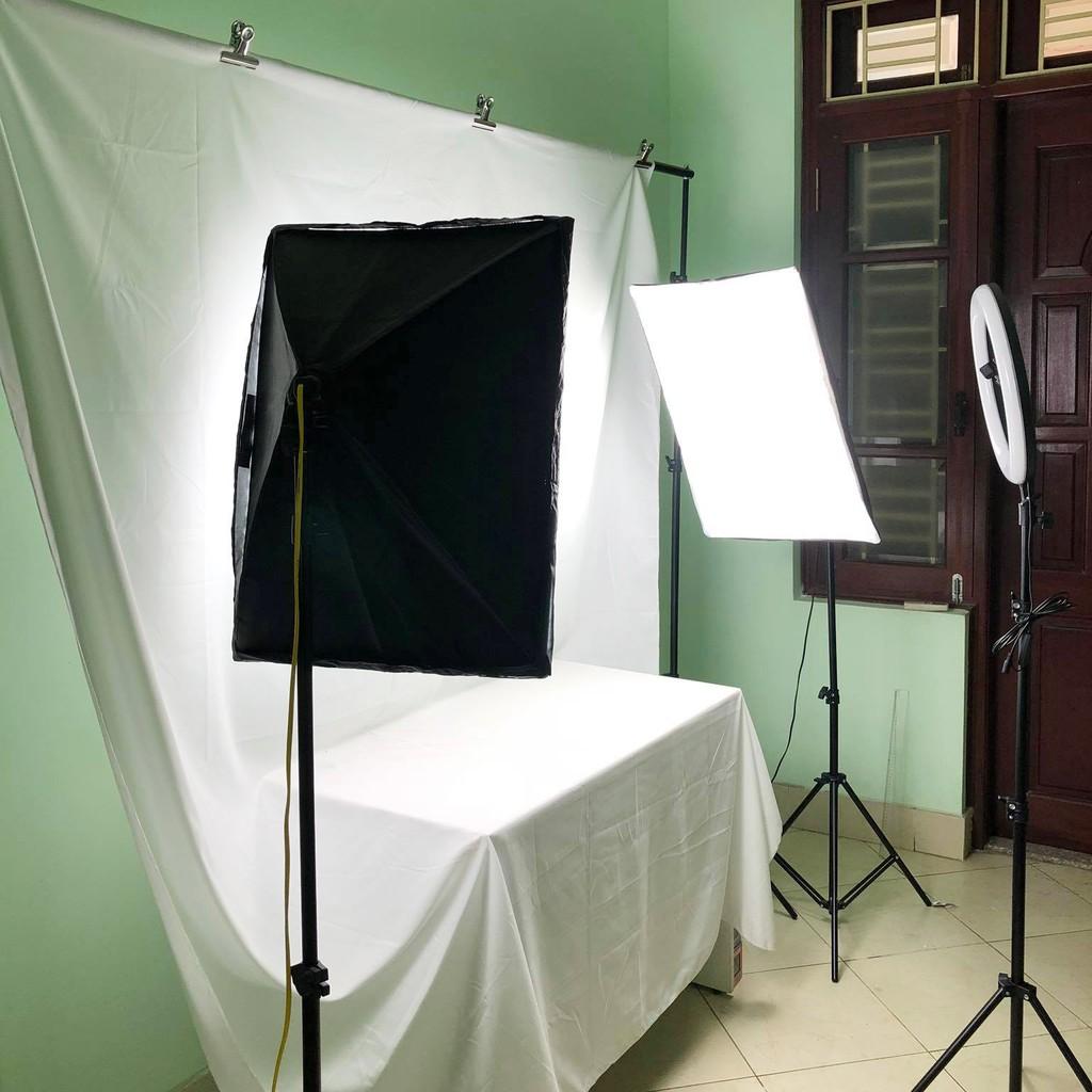 Bộ đèn studio chụp ảnh, quay phim, Livestream chuyên nghiệp, cao 1.7m softbox 50x70cm