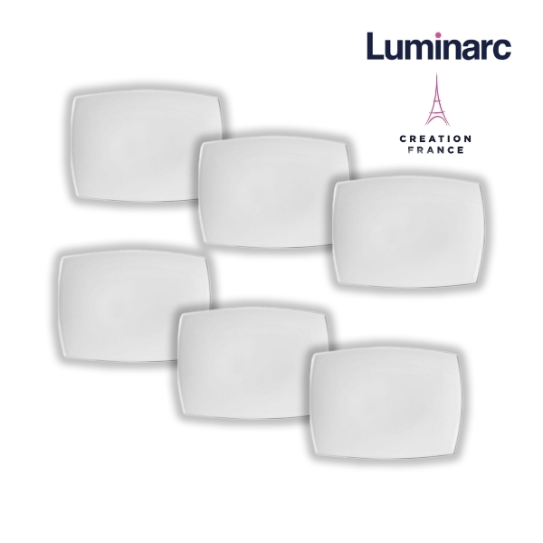 Bộ 6 Đĩa Thuỷ Tinh Luminarc Quadrato Trắng Chữ Nhật 35*25cm - LUQUD6413