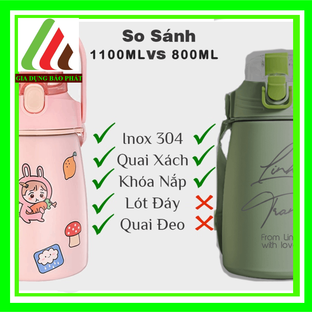 Bình giữ nhiệt có ống hút,cute cốc giữ nhiệt 1000ml Bình đựng nước có 304 Cốc rơm bằng thép