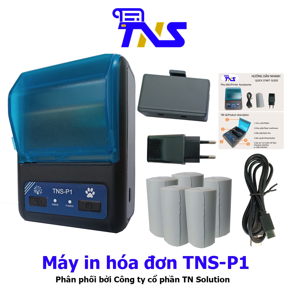 Máy in nhiệt in bill hóa đơn tính tiền bán hàng TNS-P1 kiểu mới hỗ trợ các dòng điện thoại android, ios, máy tính...