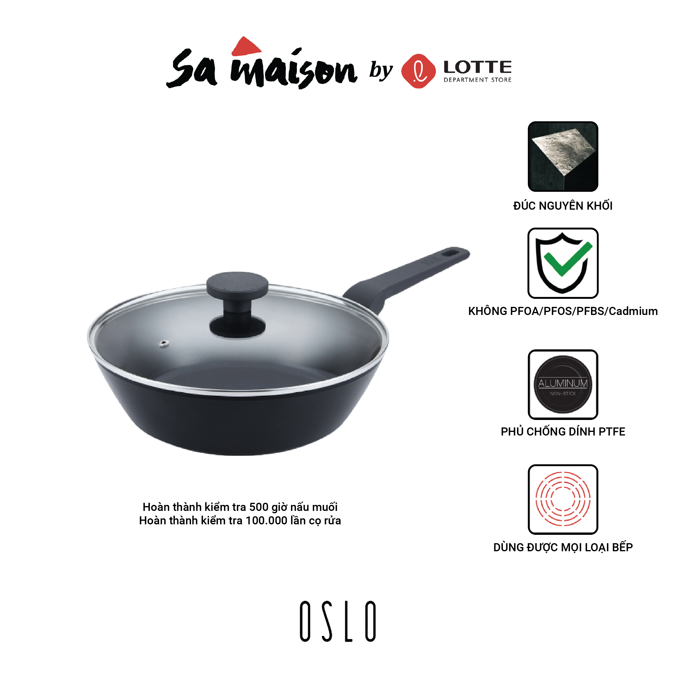 Chảo sâu chống dính nắp kính Oslo Nord 28cm