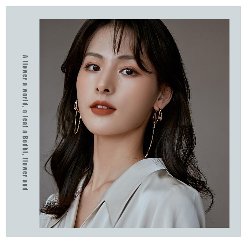 Bông tai tua rua bất đối xứng dạng nhẫn đôi mạnh mẽ và tôn lên khuôn mặt gầy theo phong cách Hàn Quốc - E00001