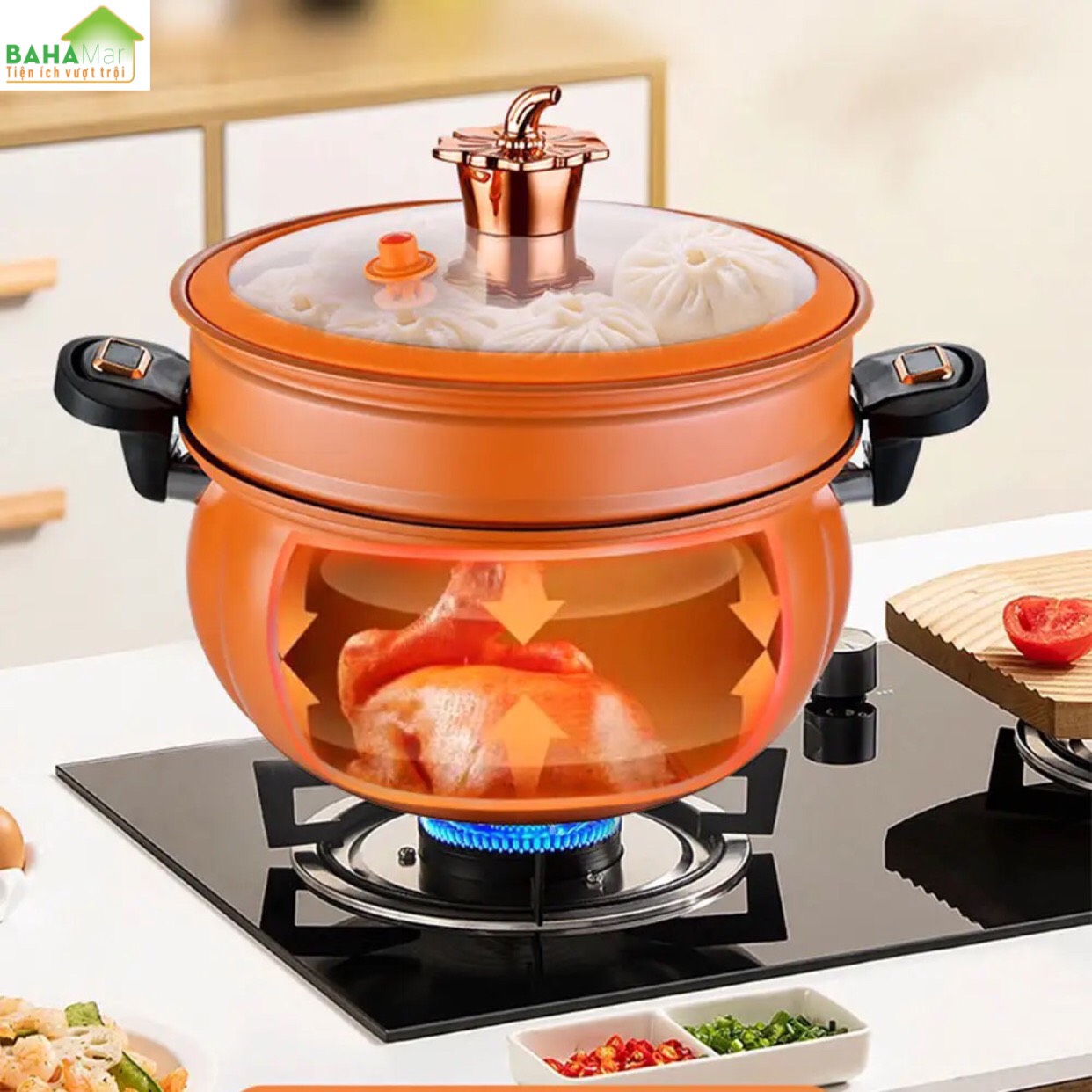 NỒI ÁP SUẤT CHỐNG DÍNH ĐA NĂNG BÍ NGÔ DUNG TÍCH 8L CÓ VỈ HẤP TIỆN DỤNG "BAHAMAR" giữ nguyên chất dinh dưỡng và làm cho chế độ ăn uống của bạn lành mạnh hơn