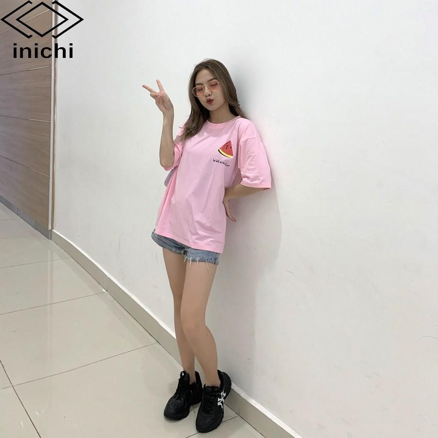 Áo thun unisex INICHI tay lỡ form rộng hot trend in hình dưa hấu - IC638 màu hồng