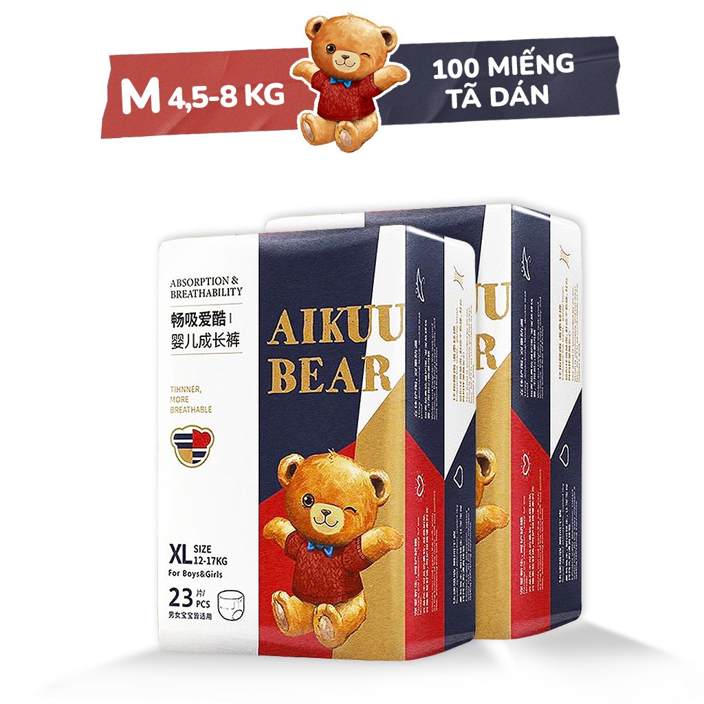 Bỉm Aikuu Bear CHÍNH HÃNG Dán/Quần đủ size S112,M100/M100,L96,XL92,XXL88,XXXL84