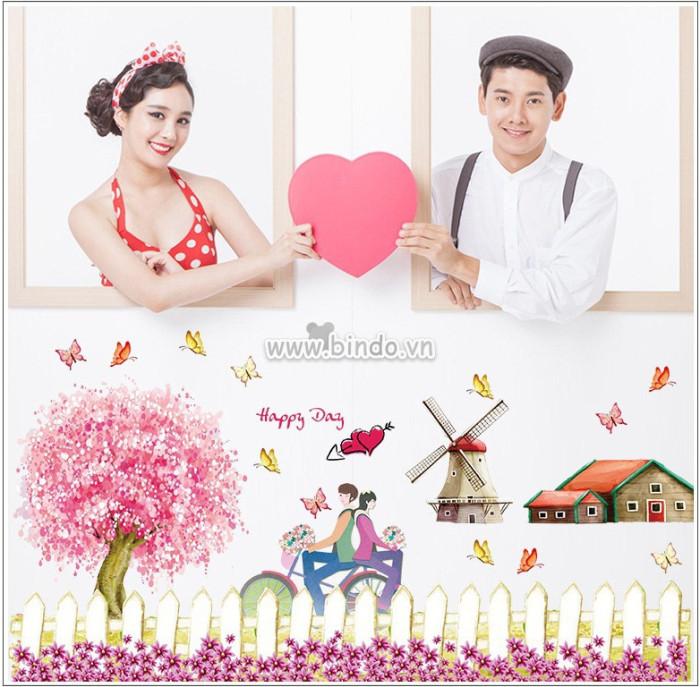 DECAL DÁN TƯỜNG ĐÔI CỐI XAY GIÓ HỒNG