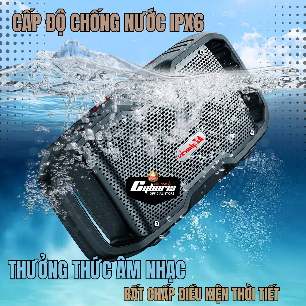 Loa Nghe Nhạc Bluetooth Cyboris X10, Loa siêu Bass, Công suất 120W, Chống nước IPX6, Pin cực khủng 10000mAh. Hàng Chính Hãng