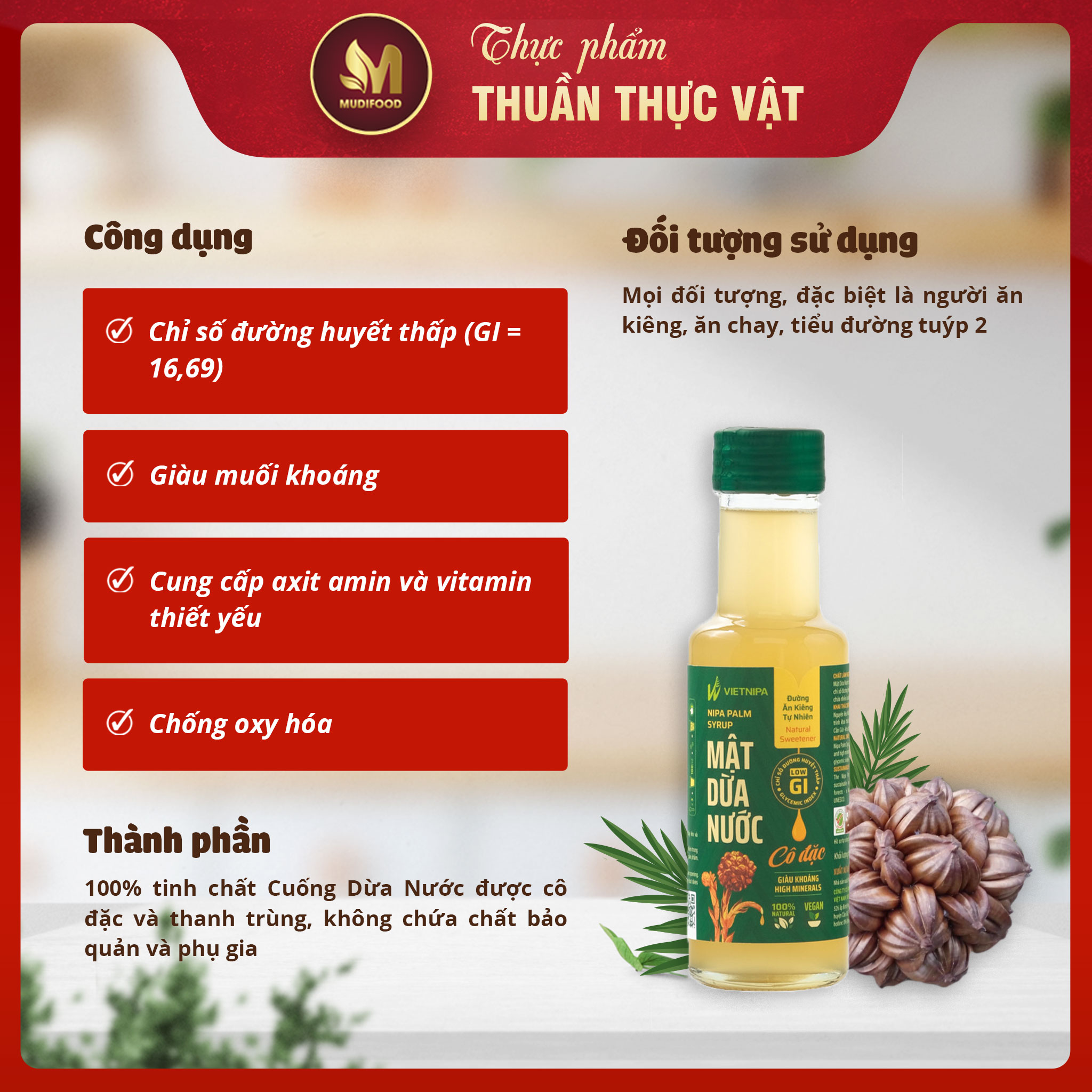 Mật Dừa Nước Vietnipa 150g Tốt Cho Sức Khỏe, Chỉ Số Đường Huyết Thấp