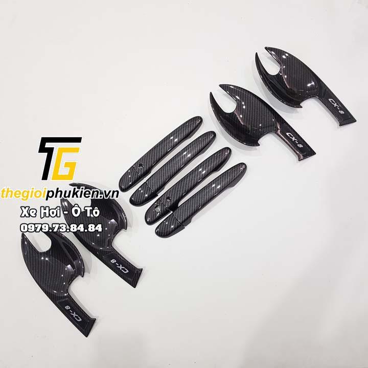 Bộ ốp tay nắm cửa, hõm cửa xe Mazda CX8, CX-8 vân Carbon