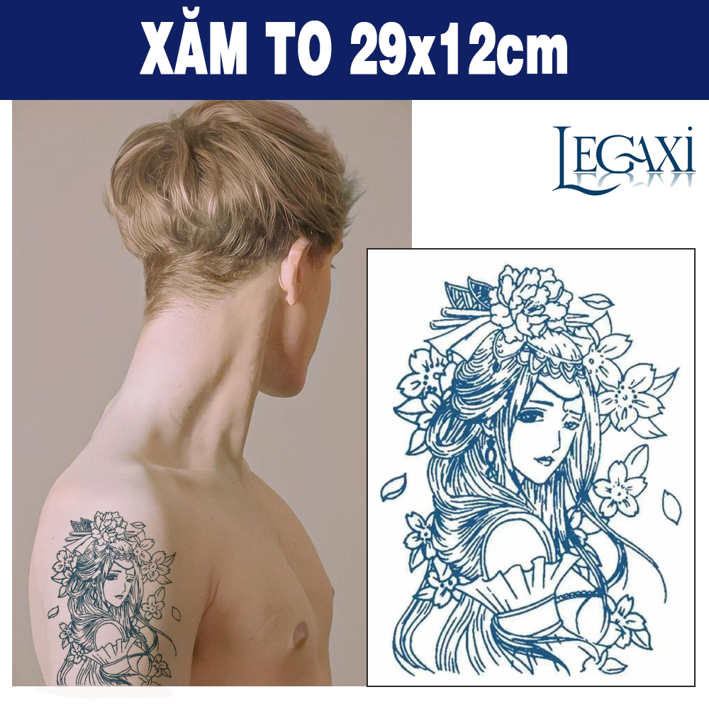 Miếng Xăm Dán Miếng Dán Tattoo 15 Ngày Không Trôi Chống Thấm Nước Tạm Thời Mĩ nữ Cổ đại Tóc Dài Hoa Legaxi