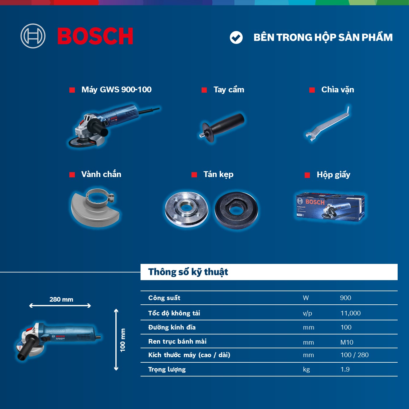 Máy mài góc Bosch GWS 900-100 (Hộp giấy) 900W