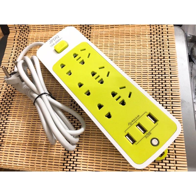 Ổ cắm điện kiêm cổng sạc USB cho điện thoại, ipad tiện dụng cho gia đình - Ổ điện đa năng chống giật 6 ổ cắm, 3 cổng usb