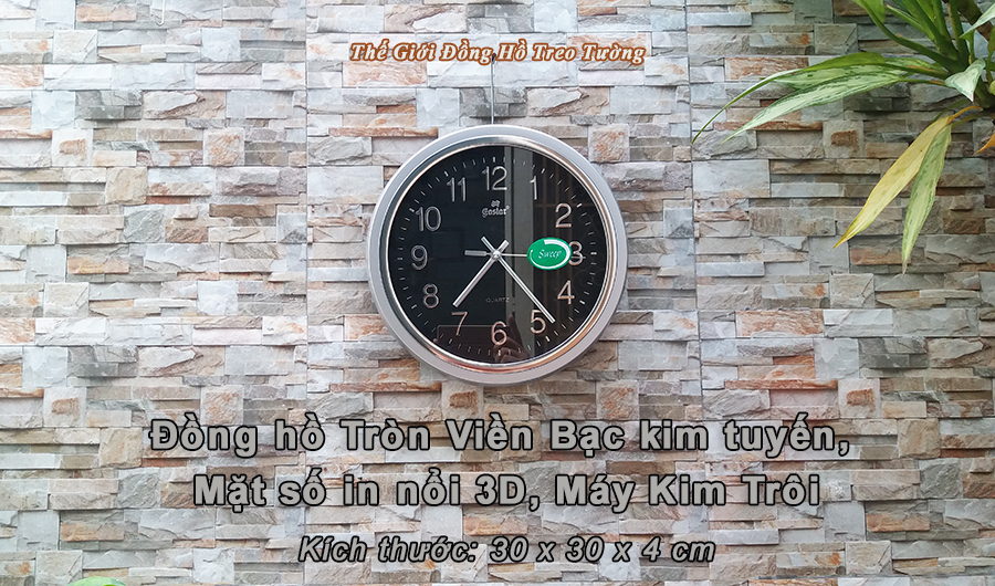 Đồng Hồ Treo Tường KIM TRÔI EASTAR Cao Cấp Mặt Tròn Viền Bạc Kim Tuyến - Mặt số in Nổi 3D - Máy Kim trôi – Kèm Pin Maxell