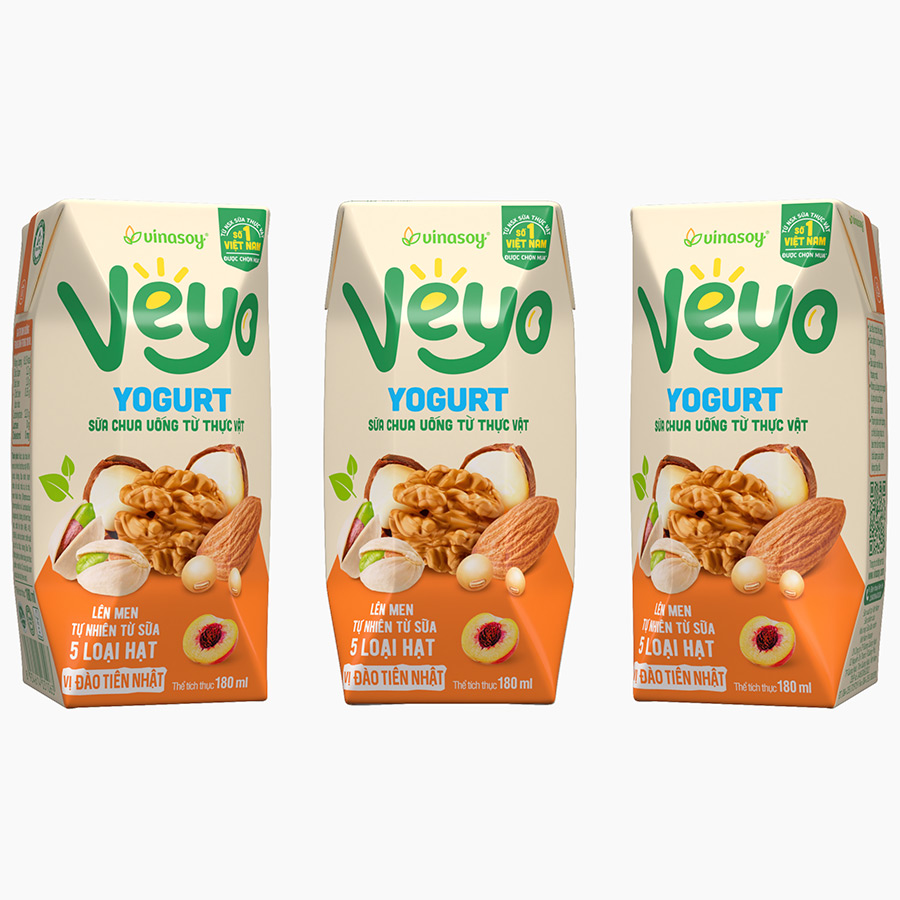 Thùng Sữa chua uống từ thực vật Veyo Yogurt ( 180ml x 30 Hộp) - Vị Đào Tiên Nhật