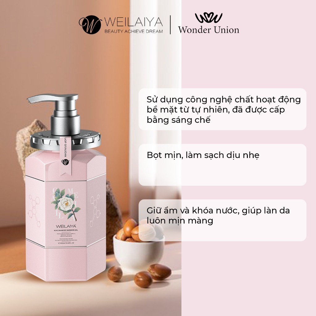 Combo Sữa tắm trắng da Niacinamide Weilaiya, kem body, Lotion dưỡng thể trắng da body hoa trà