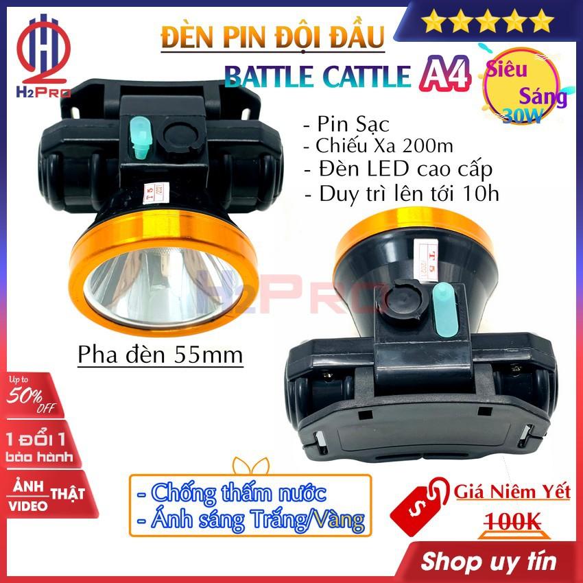 Đèn pin đội đầu siêu sáng 30W BATTLE CATTLE A4 H2Pro cao cấp LED-pin sạc-10h sử dụng-chiếu xa 200m-chống nước (1 bộ)