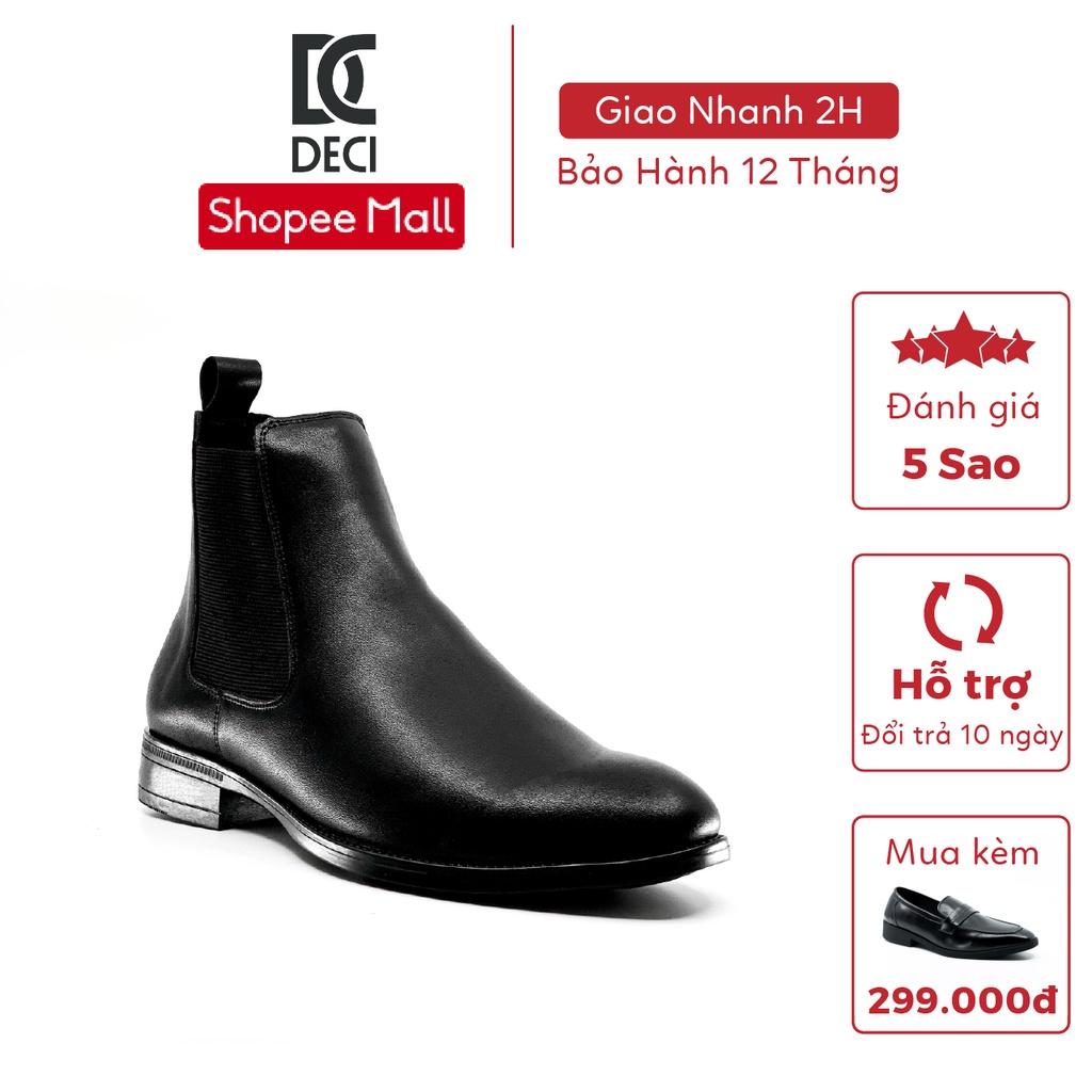 Giày nam cao cổ màu đen Chelsea boots da nguyên tấm đế tăng chiều cao DECI Bốt xít